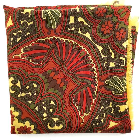 Vtg Stix Baer & Fuller Scarf Green Rust Golden Geo Floral Pattern 26.5" Square - Picture 1 of 16